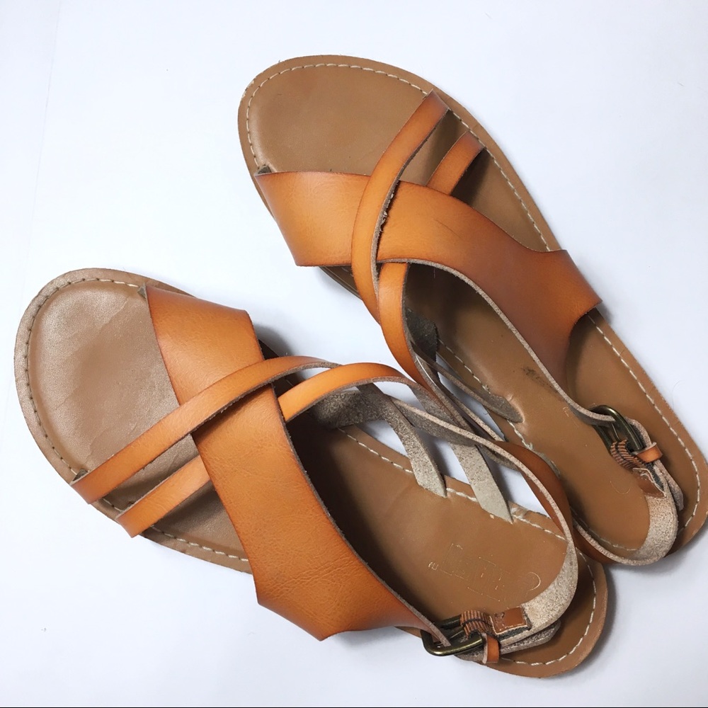 Brash Orange Tan Strappy Sandals, 11